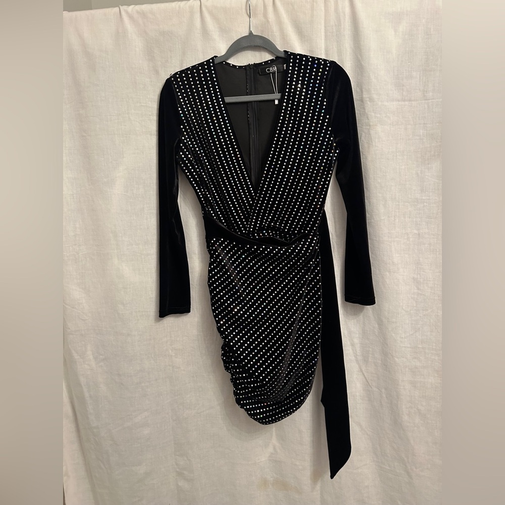 Black and White Asymmetrical Ruched Wrap Dress